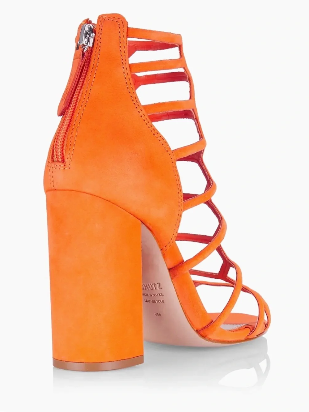 Schutz Julianna Orange Suede Gladiator Block Heels Sandals Sz 6.5